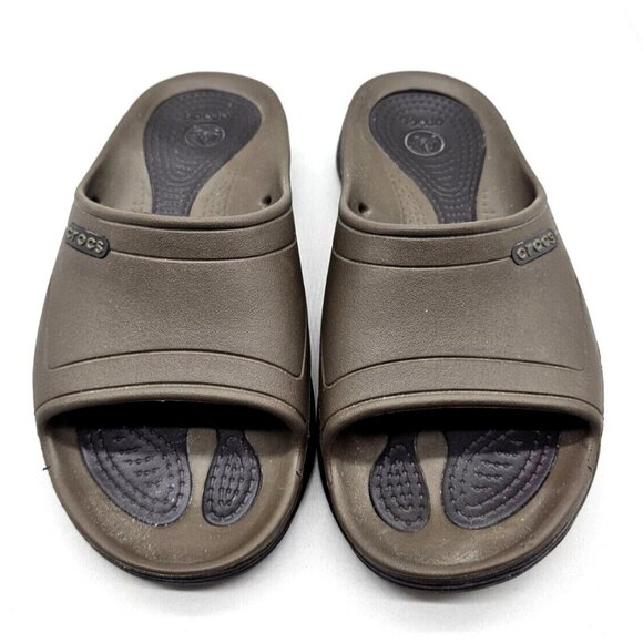 CROCS UNISEX SLIDERS Slip on Sandals Brown W 7/M 5 - Picture 1 of 6
